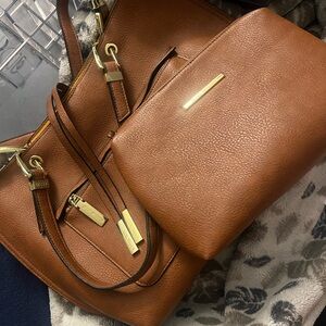 Elegant Brown Leather Tote Bag Set